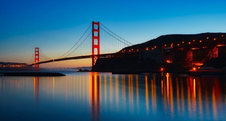 Golden Gate Bridge at dusk.