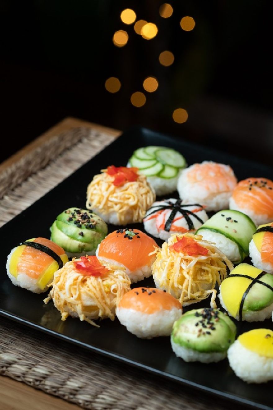 Delicious traditional sushi varieties.